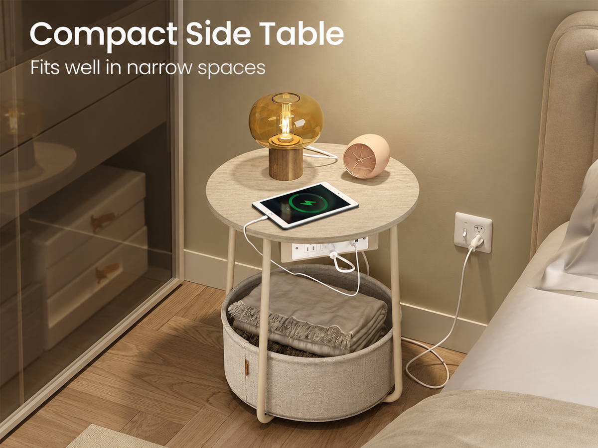ide Table with Charging Station Round End Table