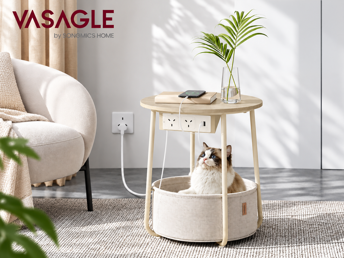 ide Table with Charging Station Round End Table