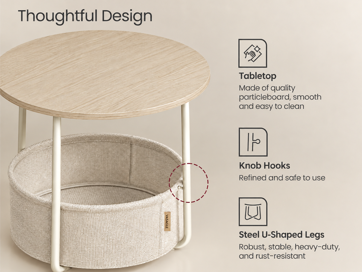 Round Side Table with Fabric Basket