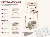 Thumbnail for VASAGLE Side Table with Charging Station