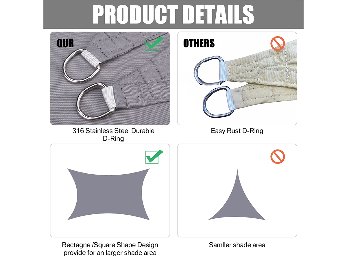 3X5M Rectangle Sun Shade Sail with Hardware