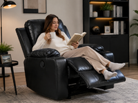 Thumbnail for Recliner Chair Leather Gel Black with Cup Holders