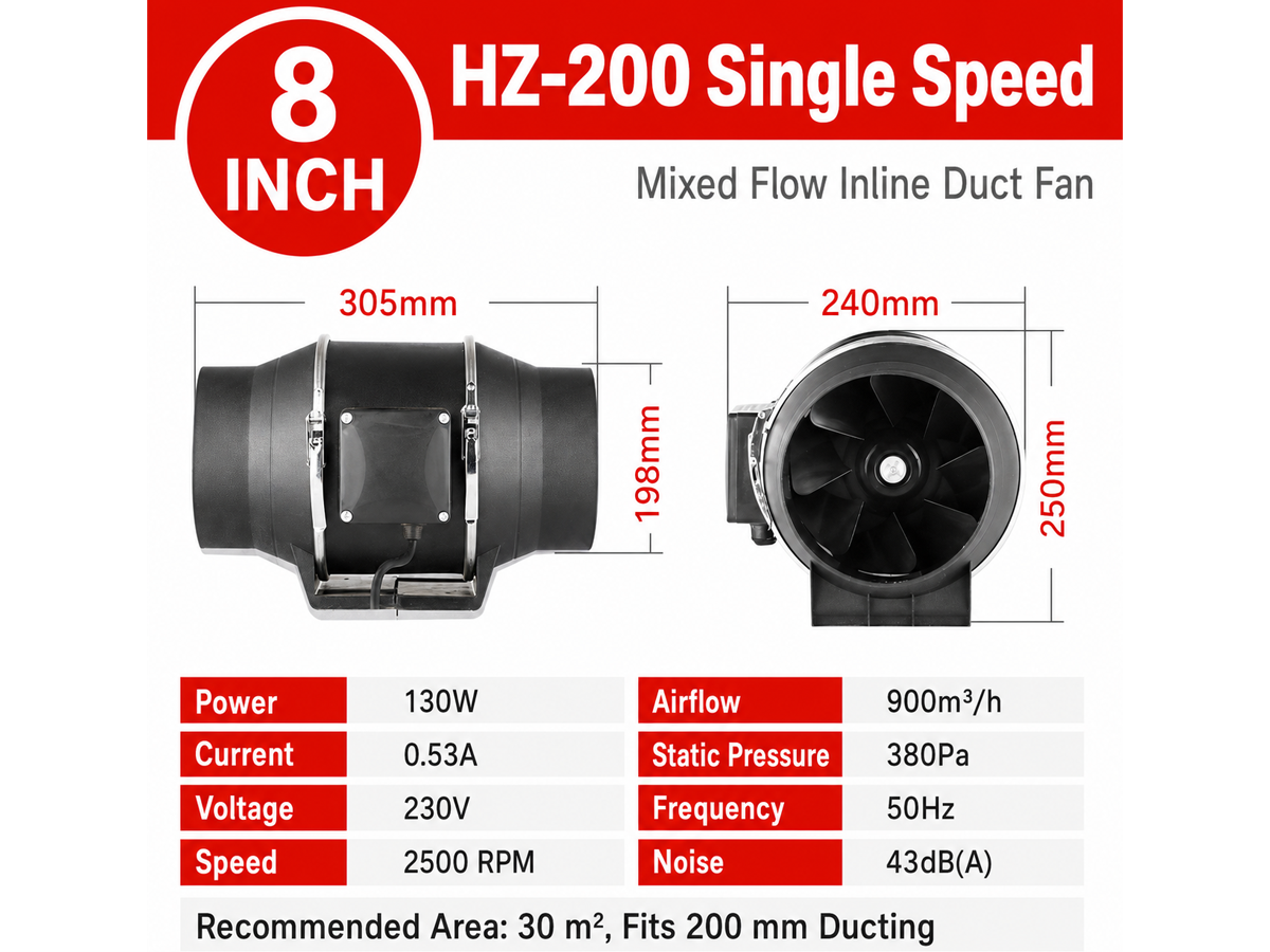 Inline Extractor Fan Exhaust Duct 200MM