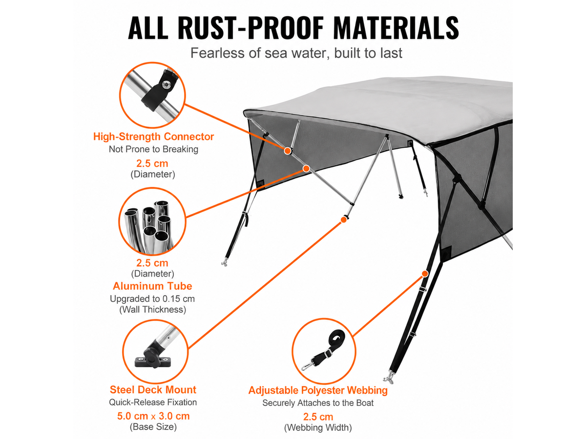 4 Bow Boat Bimini Top Cover 2.1-2.2M