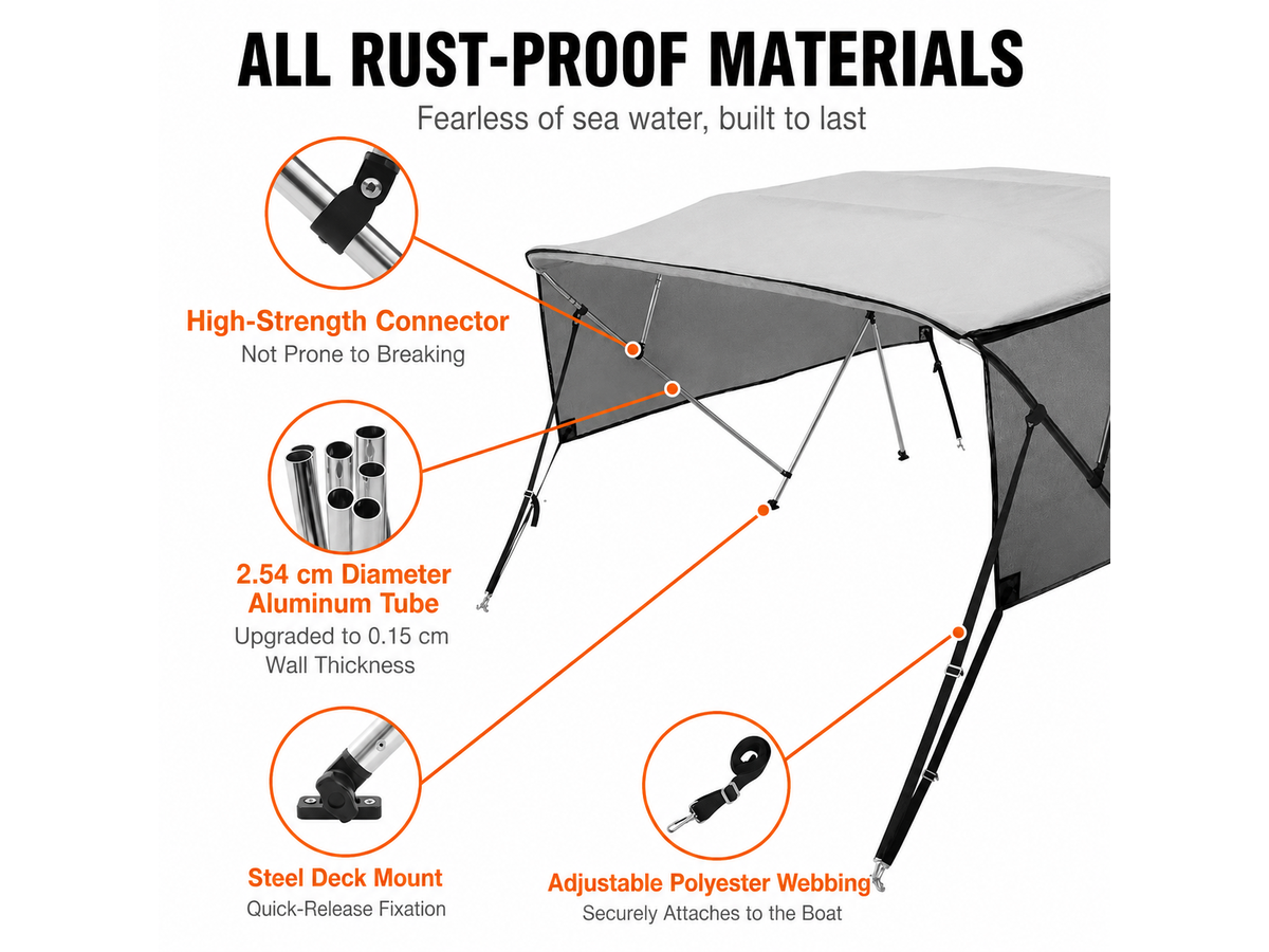 4 Bow Boat Bimini Top Cover 2.1-2.2M