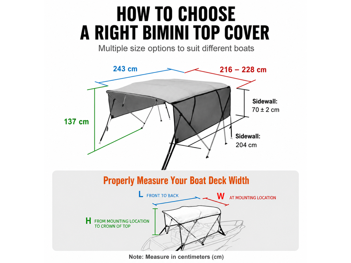4 Bow Boat Bimini Top Cover 2.1-2.2M