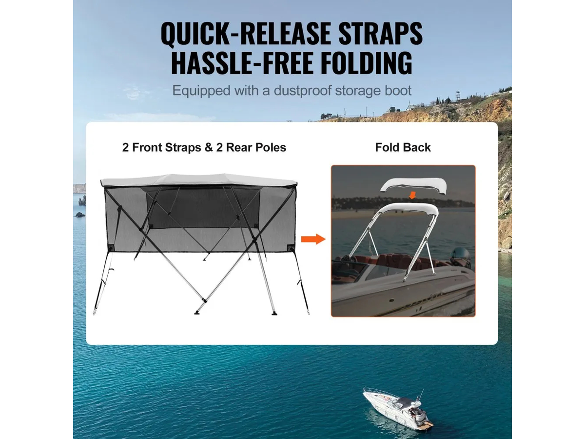 4 Bow Bimini Top Boat Cover 2.0-2.1M