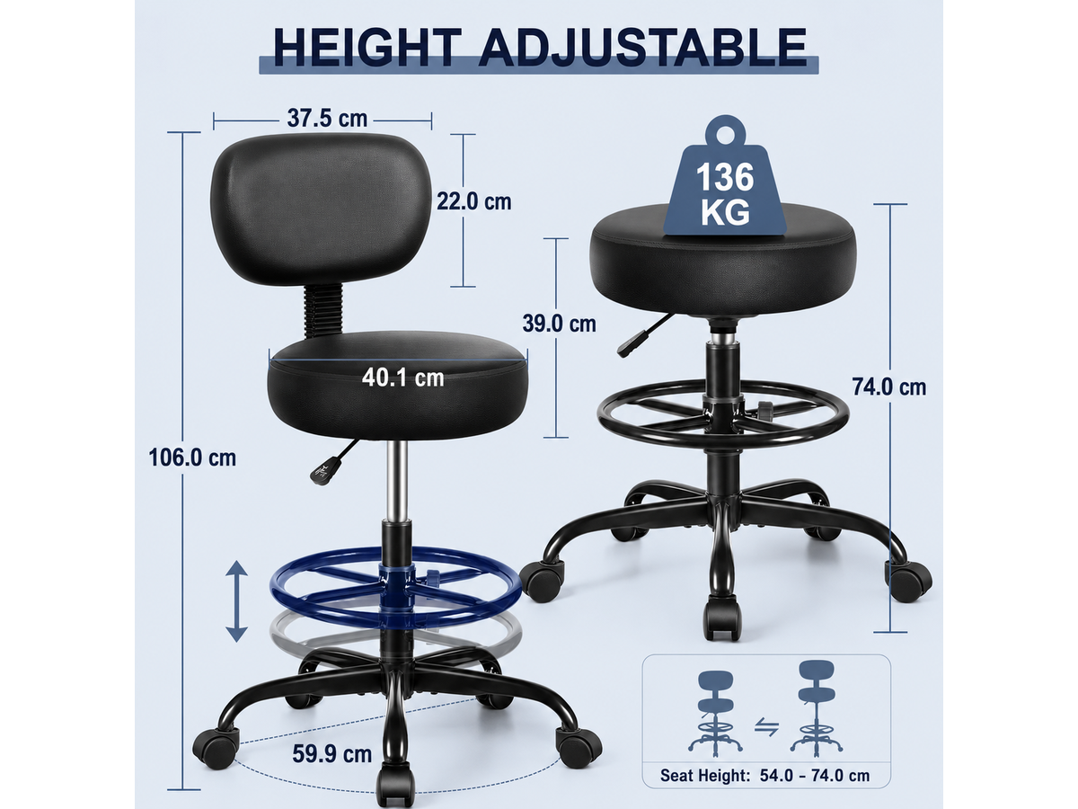 Salon Stool Adjustable Rolling Spa Stool