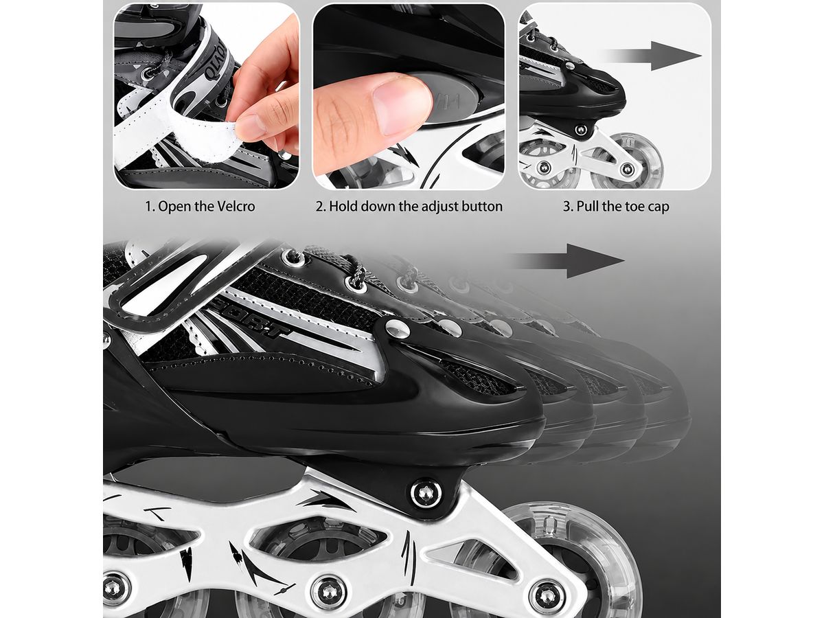 Kids Adjustable Inline Skates with Light Up Wheels Size 28-32