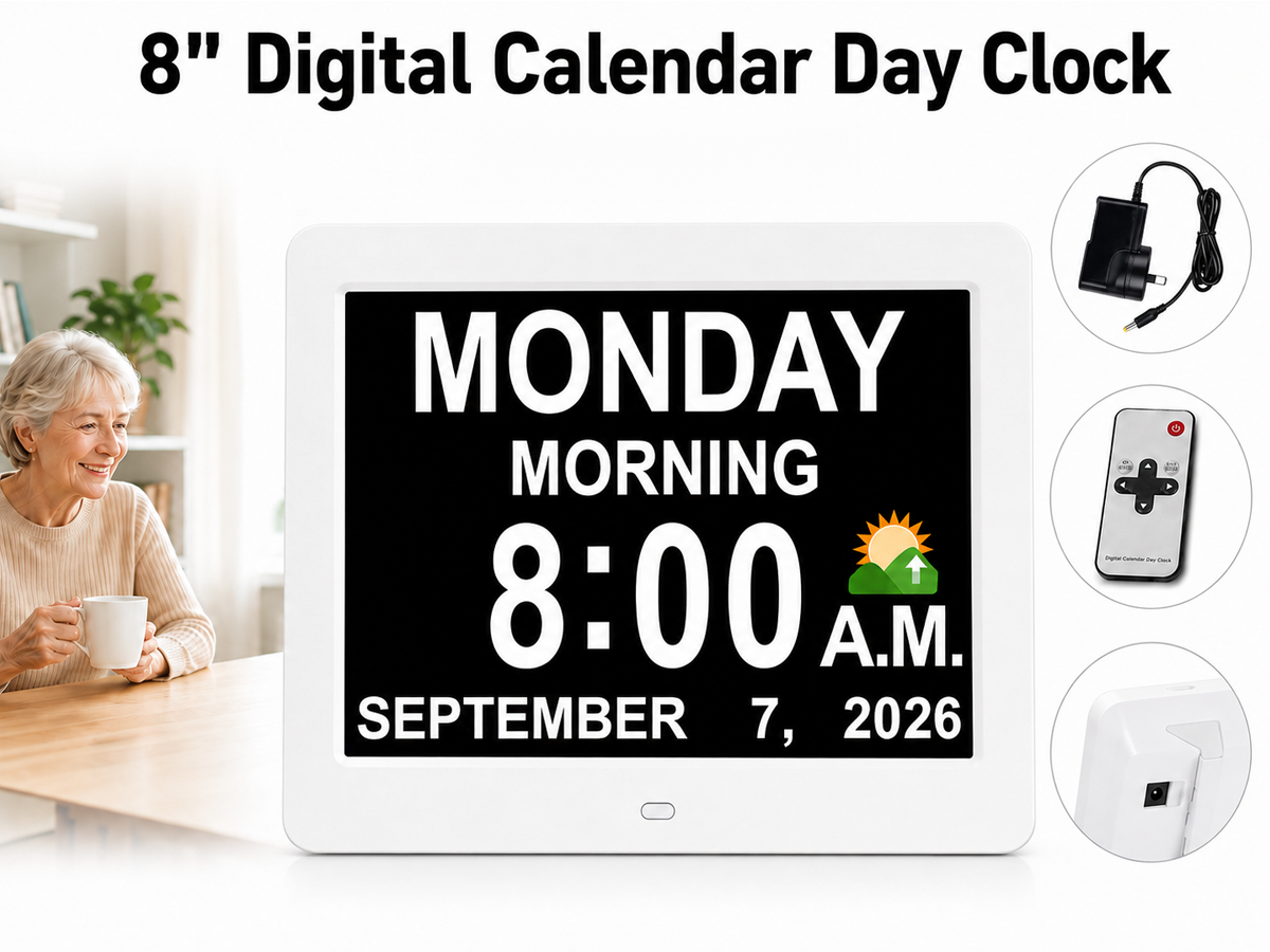 8" Dementia Calendar Clock Digital Alarm Clock