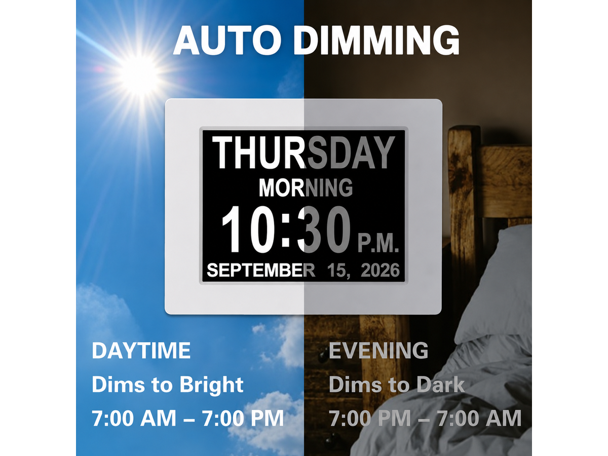 8" Dementia Calendar Clock Digital Alarm Clock