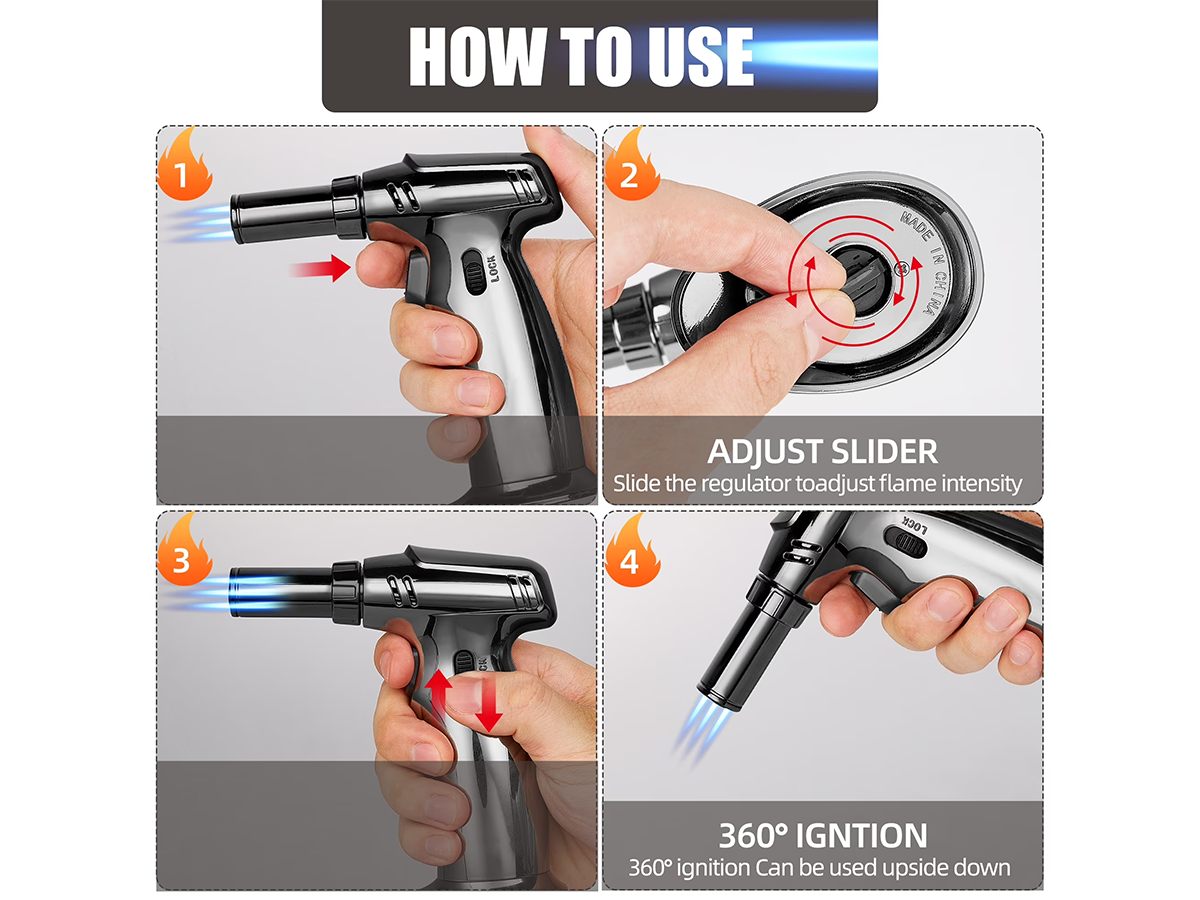 Butane Gas Blow Torch Adjustable Refillable Kitchen Torch