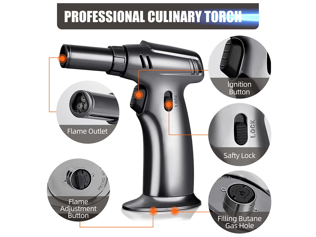 Butane Gas Blow Torch Adjustable Refillable Kitchen Torch