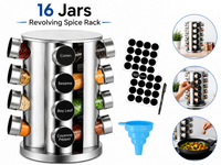 Thumbnail for Spice Rack Stand Carousel Rotating Glass 16 Jars