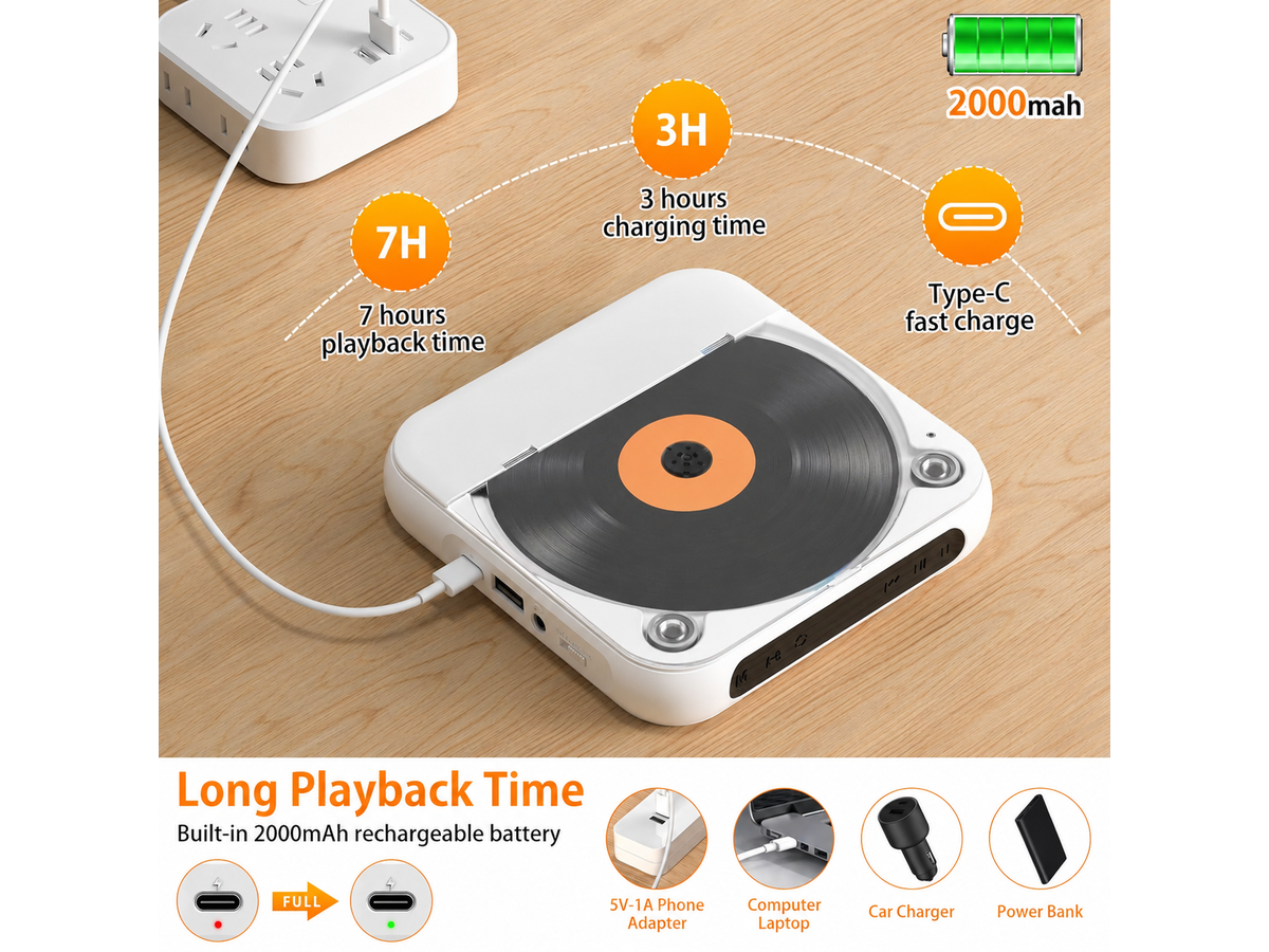 Rechargeable CD Player with Bluetooth