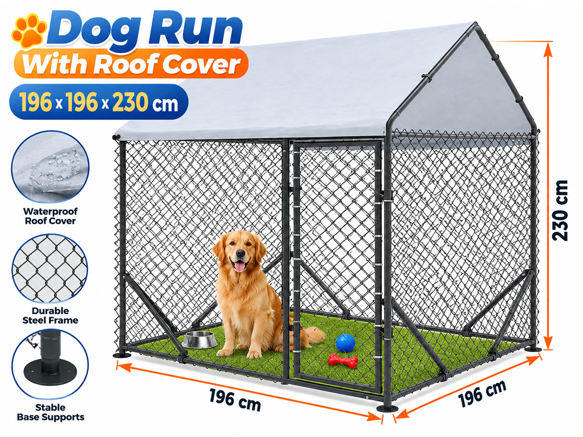 Dog Run Outdoor Kennel with Roof Cover