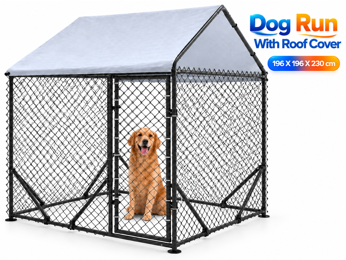 Dog Run Outdoor Kennel with Roof Cover