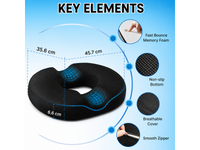 Thumbnail for Donut Pillow Orthopedic Memory Foam Seat Cushion – Tailbone Support Black