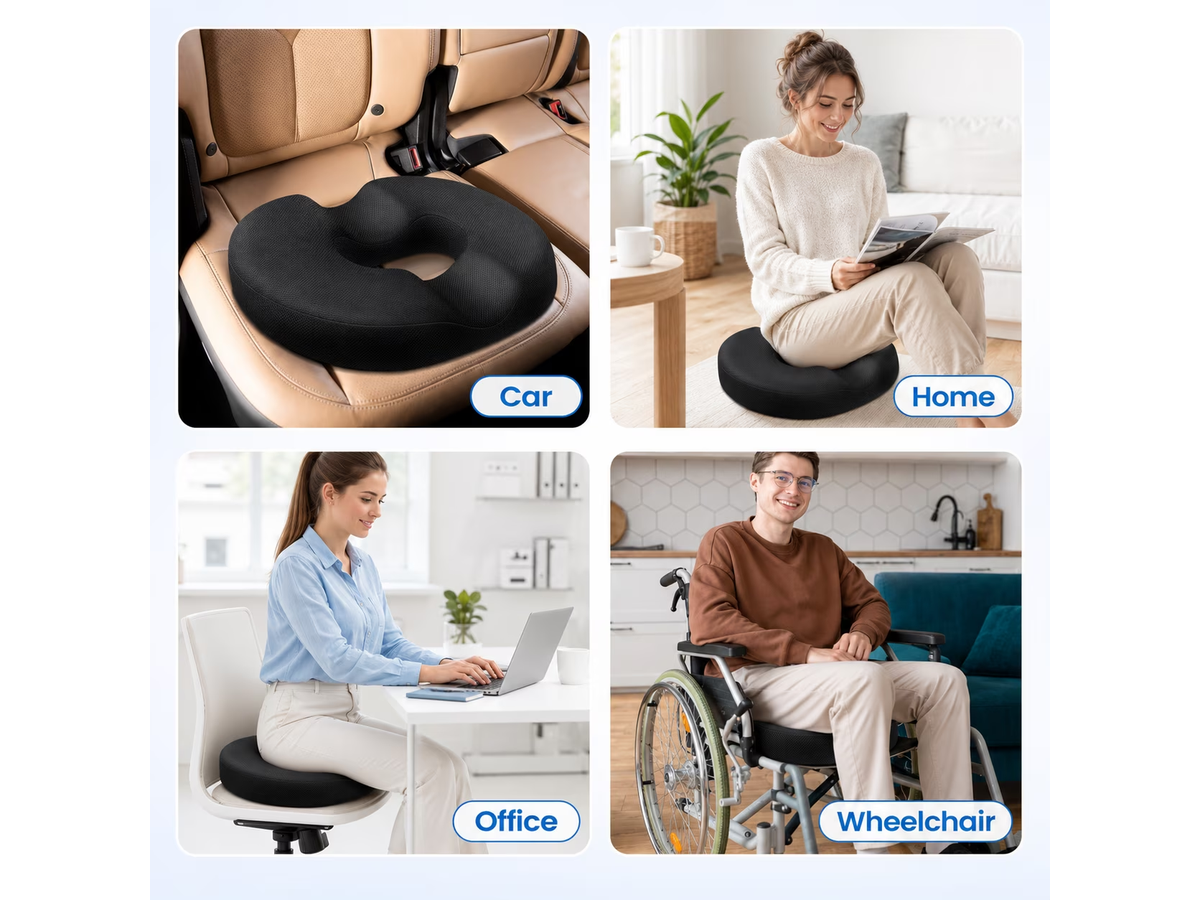 Donut Pillow Orthopedic Memory Foam Seat Cushion – Tailbone Support Black