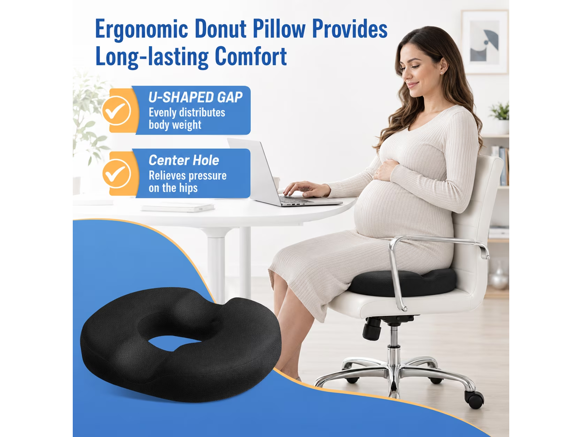 Donut Pillow Orthopedic Memory Foam Seat Cushion – Tailbone Support Black