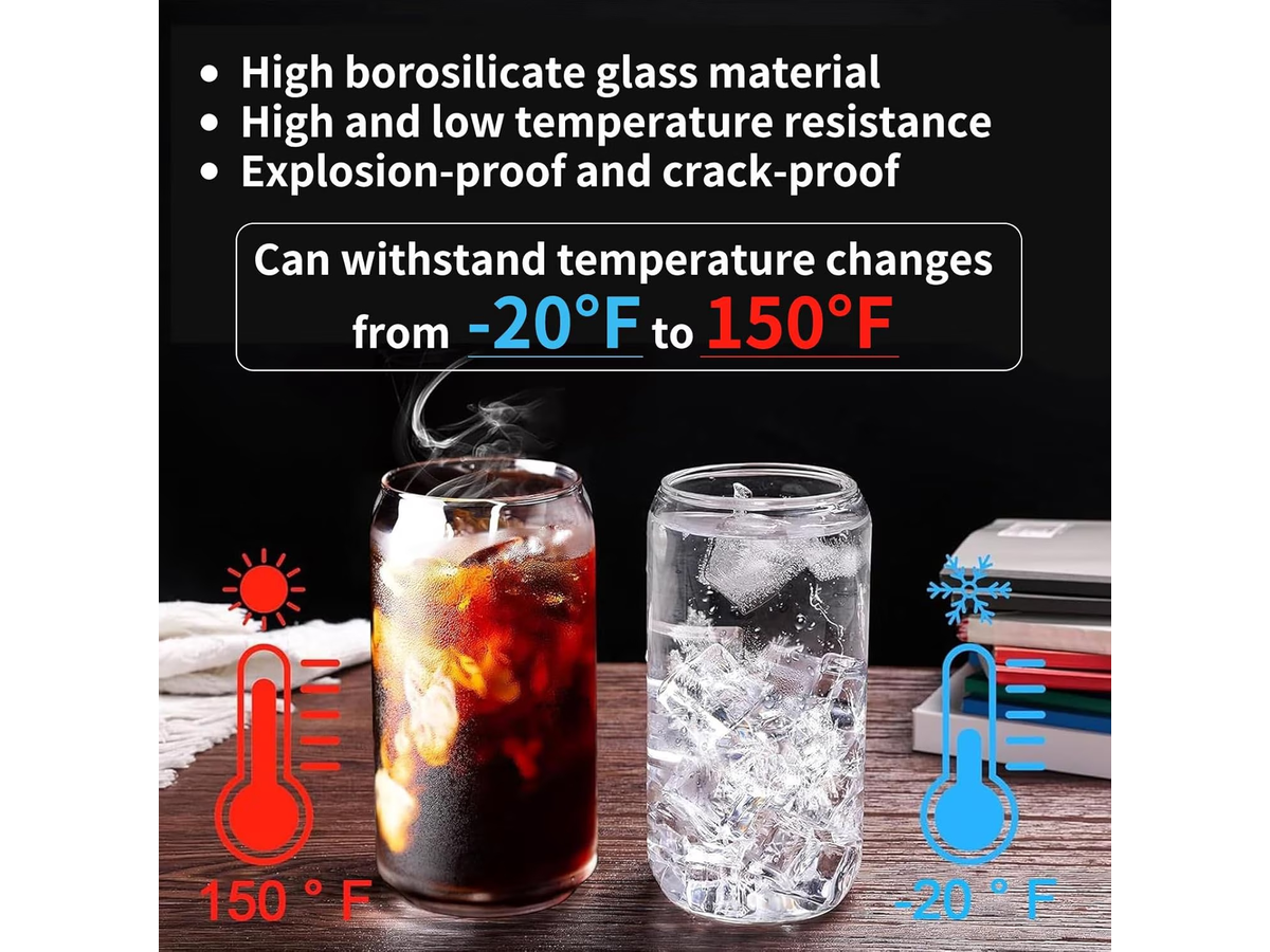 4 Pack Drinking Glass Cup with Bamboo Lid and Straw Set