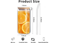 Thumbnail for 4 Pack Drinking Glass Cup with Bamboo Lid and Straw Set
