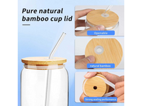 Thumbnail for 4 Pack Drinking Glass Cup with Bamboo Lid and Straw Set