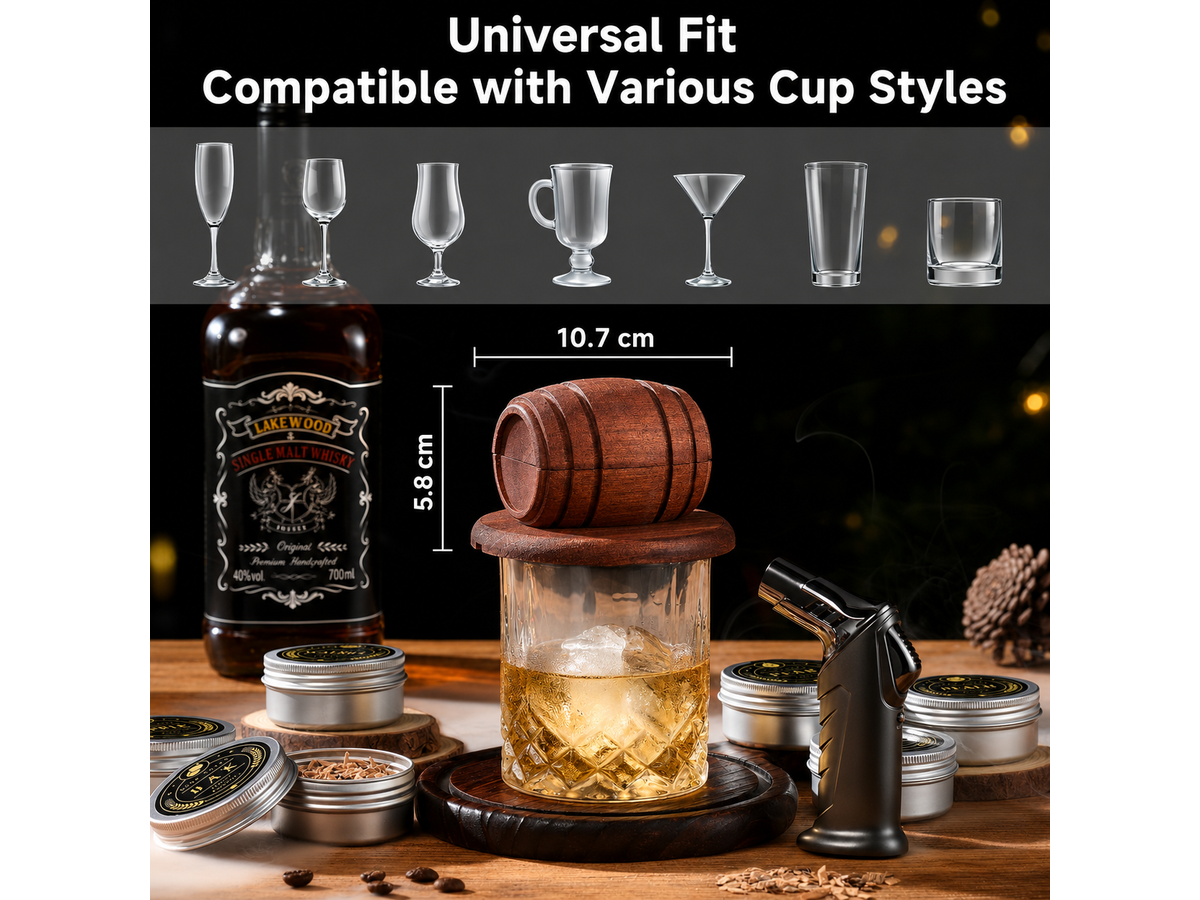 Whiskey Smoker Kit with Torch 6 Wood Chips 2 Glasses