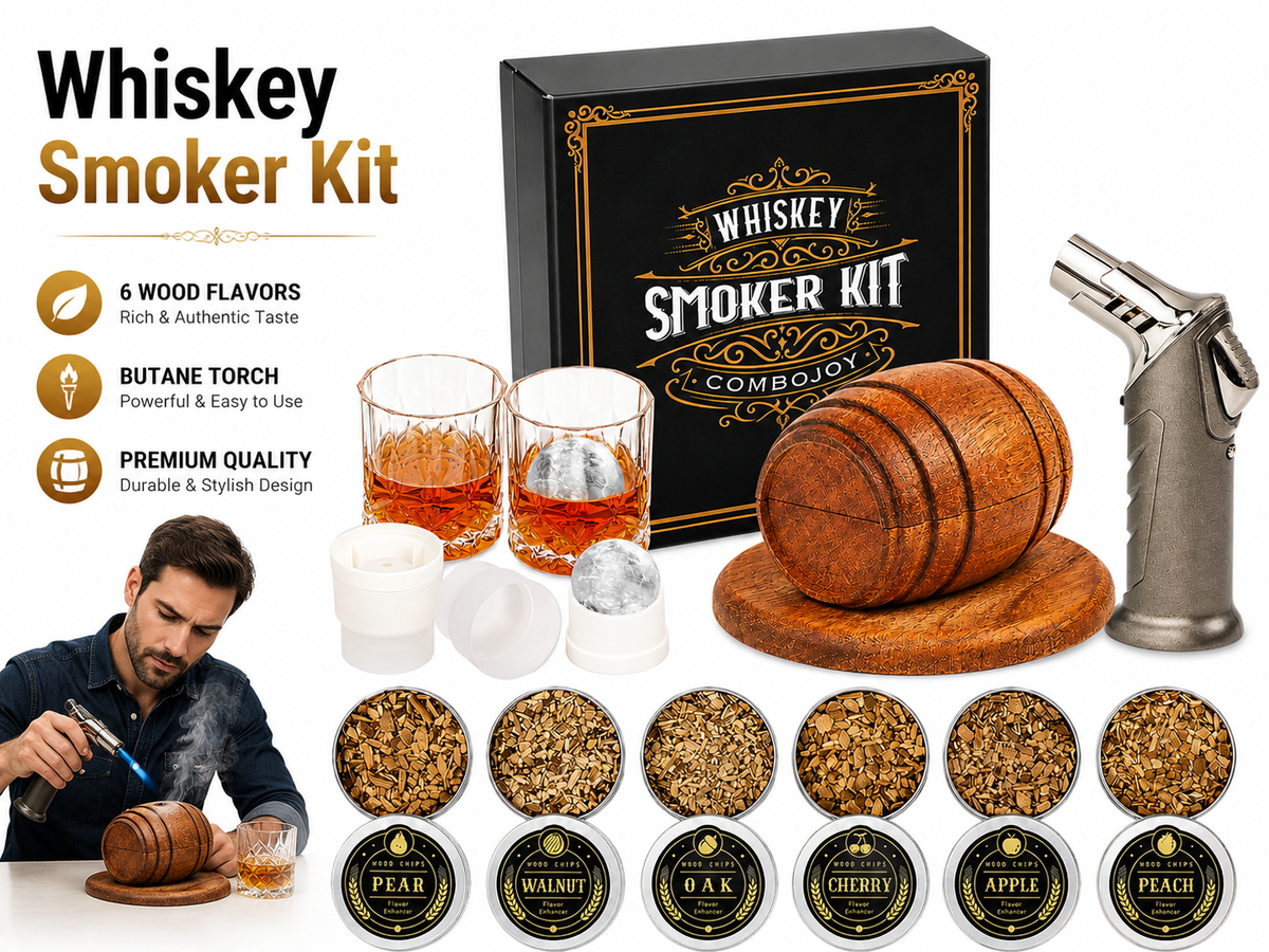 Whiskey Smoker Kit with Torch 6 Wood Chips 2 Glasses