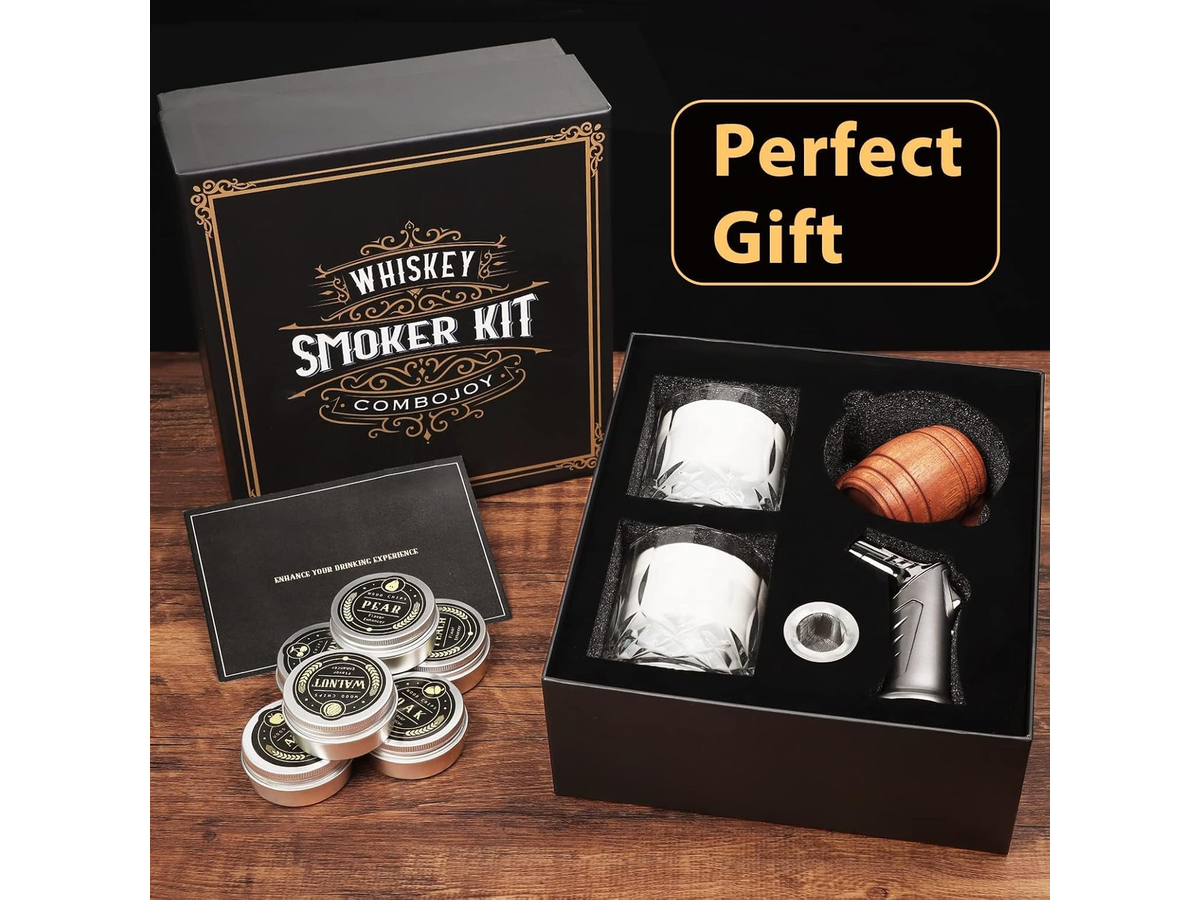 Whiskey Smoker Kit with Torch 6 Wood Chips 2 Glasses