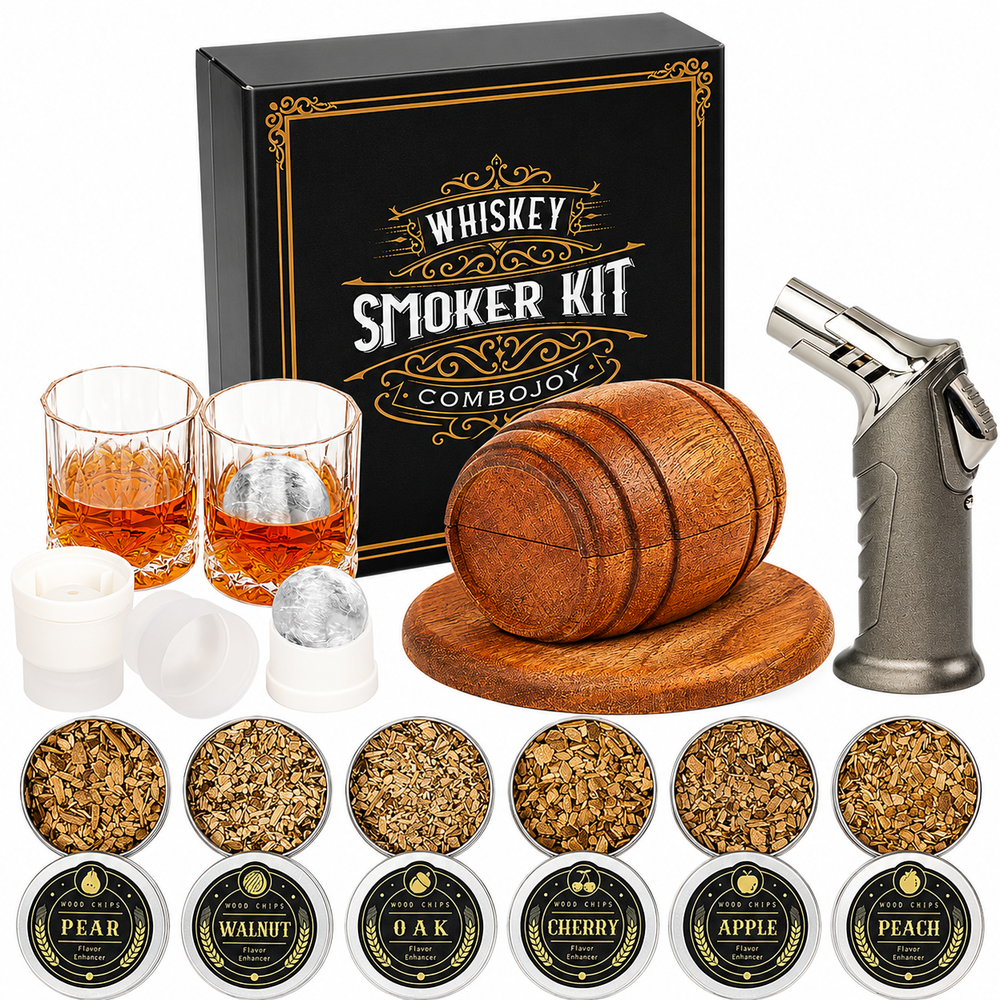 Whiskey Smoker Kit with Torch 6 Wood Chips 2 Glasses