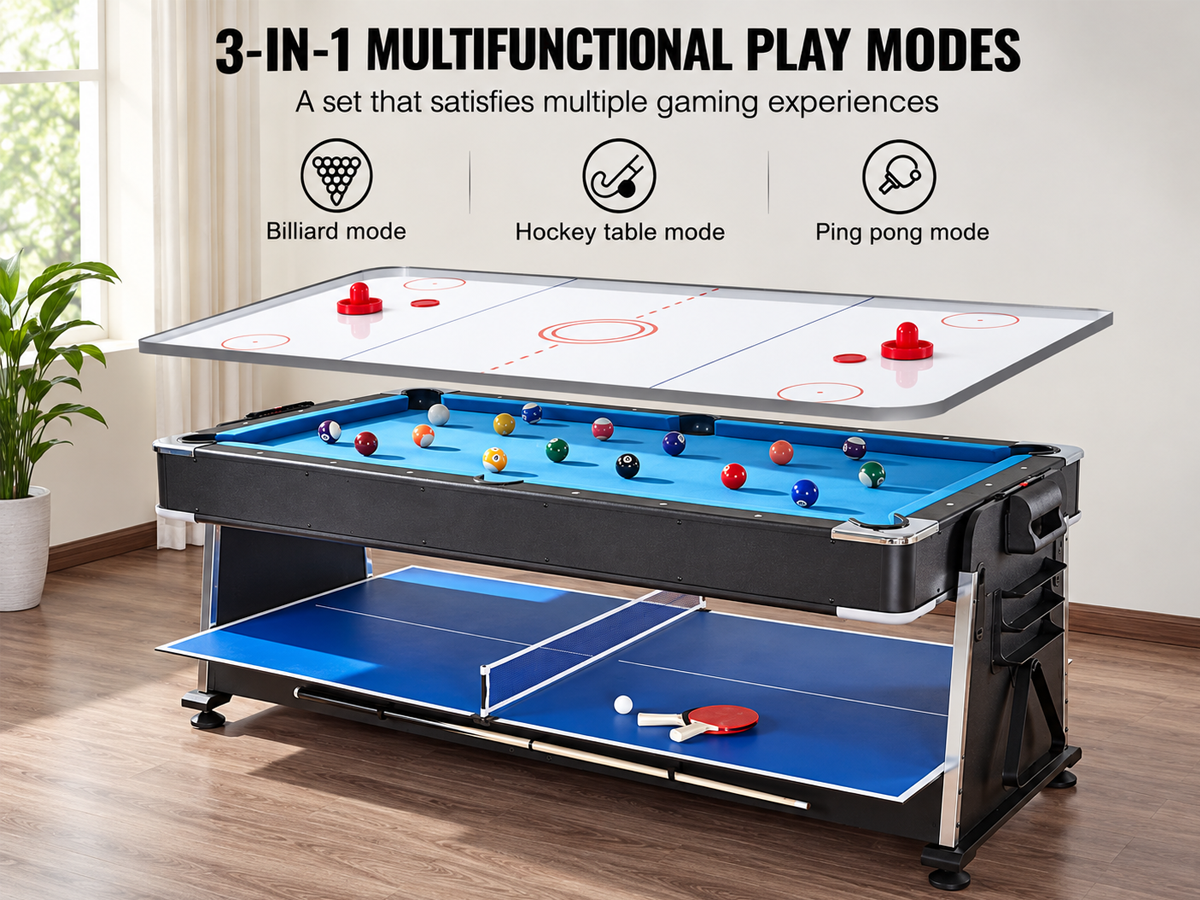 3 in 1 Pool, Air Hockey & Table Tennis