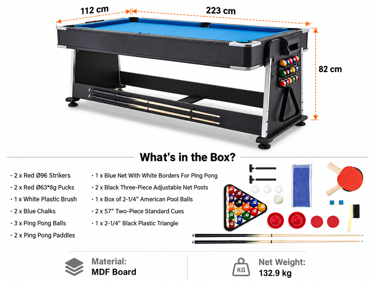 3 in 1 Pool, Air Hockey & Table Tennis
