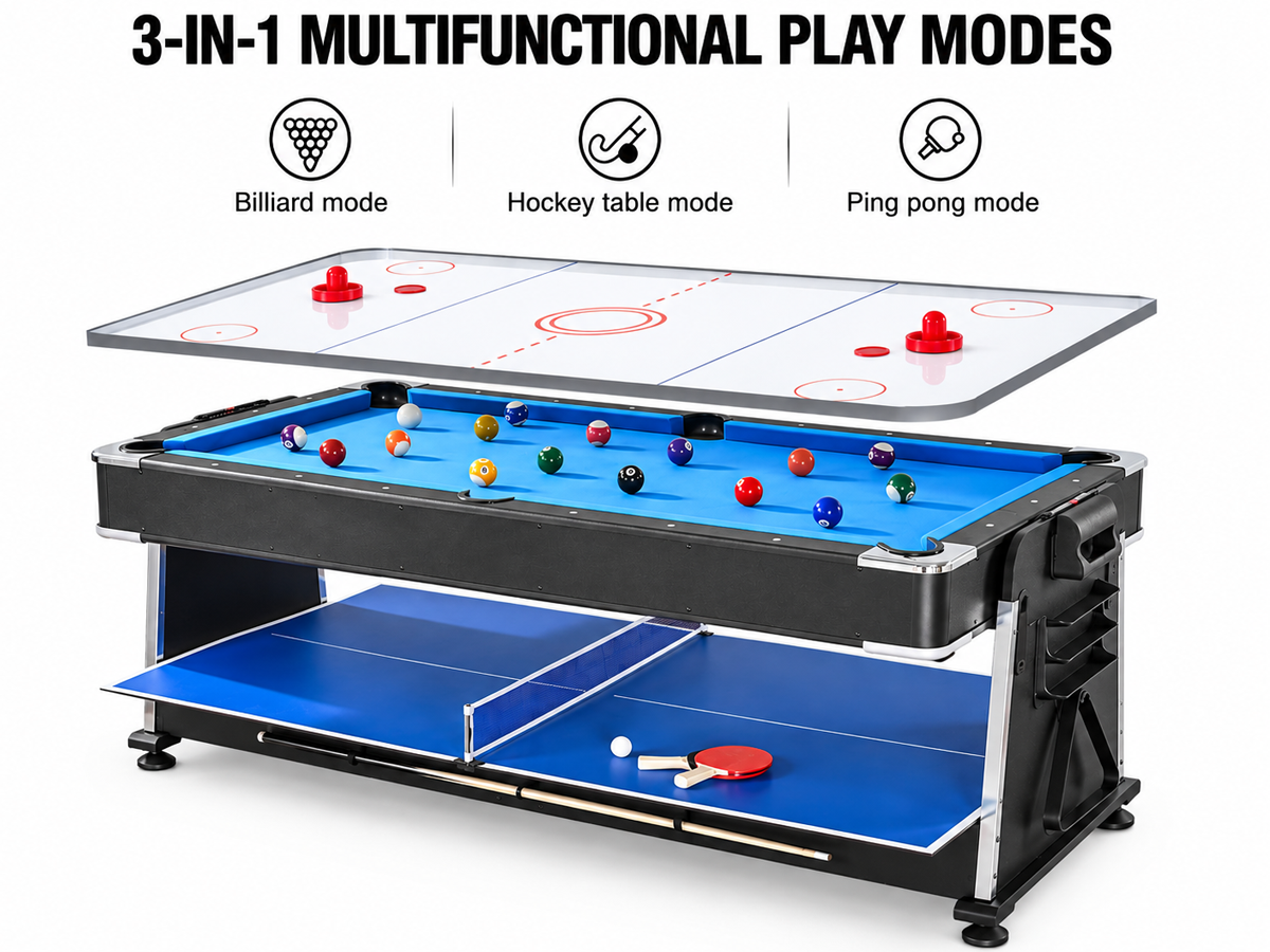 3 in 1 Pool, Air Hockey & Table Tennis