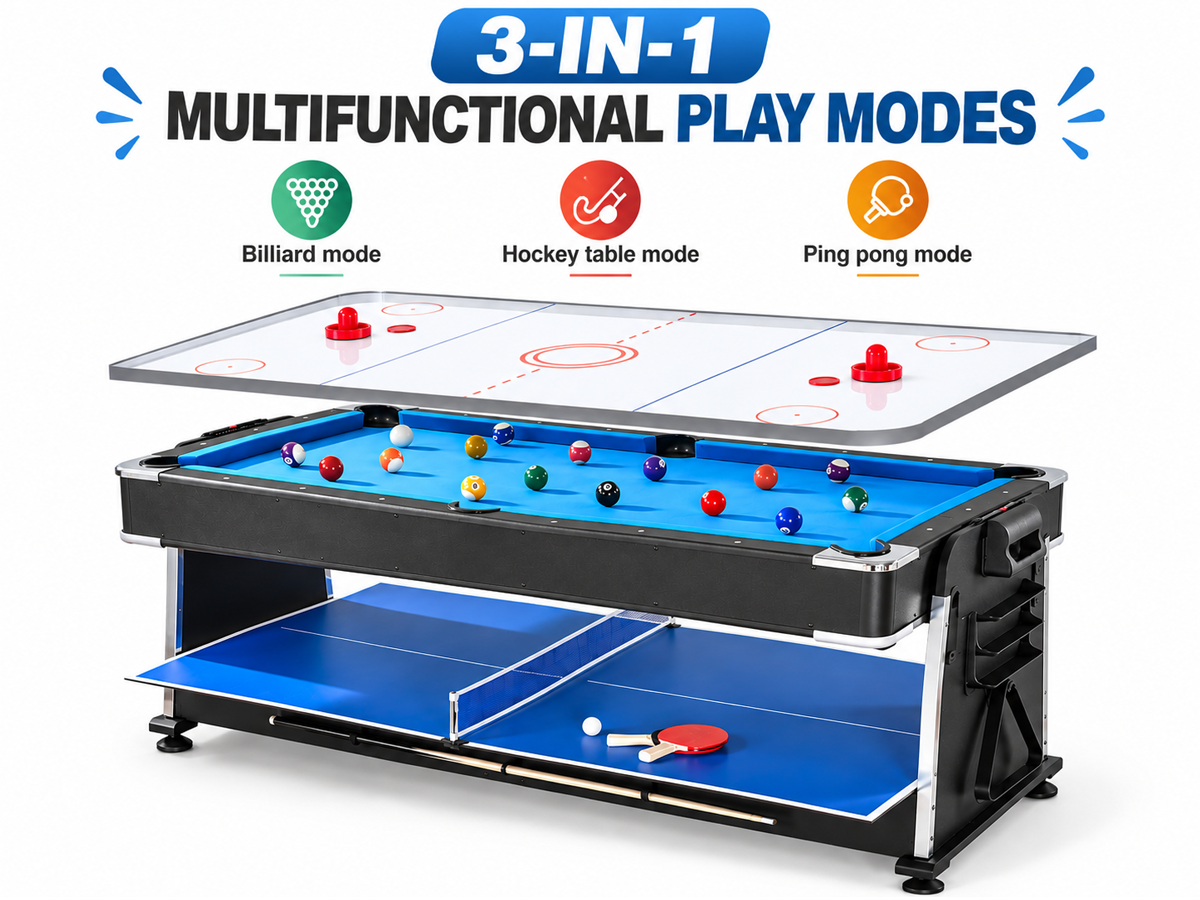 3 in 1 Pool, Air Hockey & Table Tennis