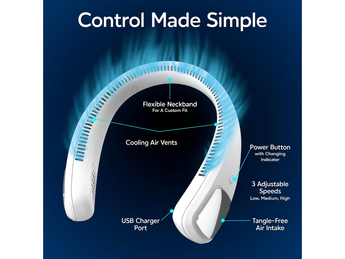 Neck Fan with 3 Speeds USB-C Rechargeable