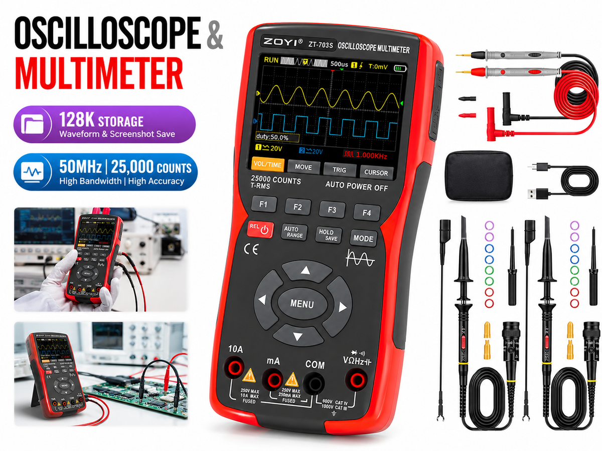 3 in 1 Automotive 50MHz Dual Channel Multimeter Signal Generator