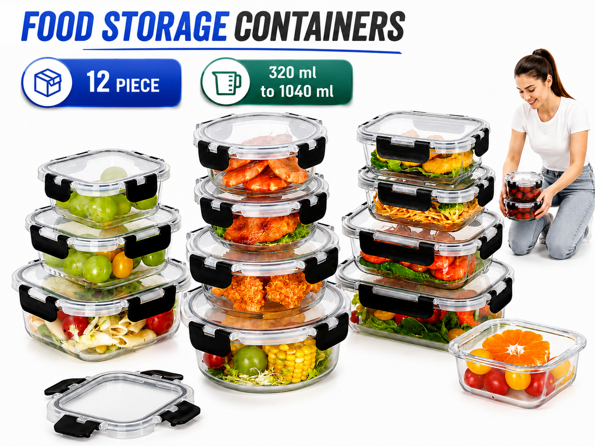 12 Piece Glass Storage Containers with Lids