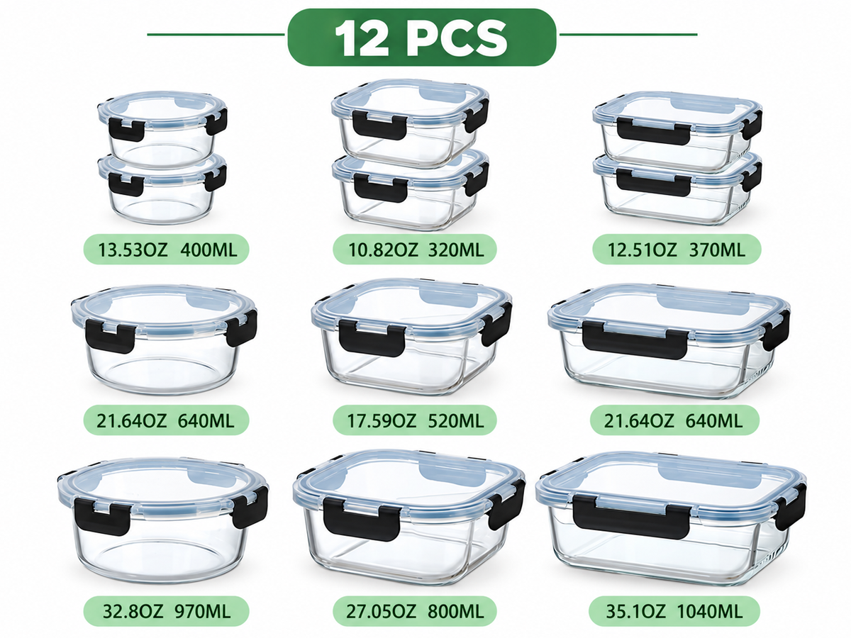 12 Piece Glass Storage Containers with Lids