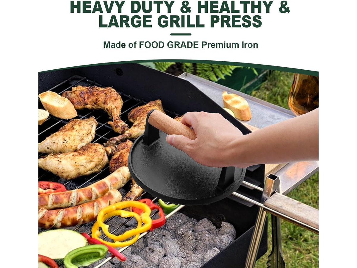 Cast Iron Grill Press 2 Pack Round and Rectangular Smash Burger Press