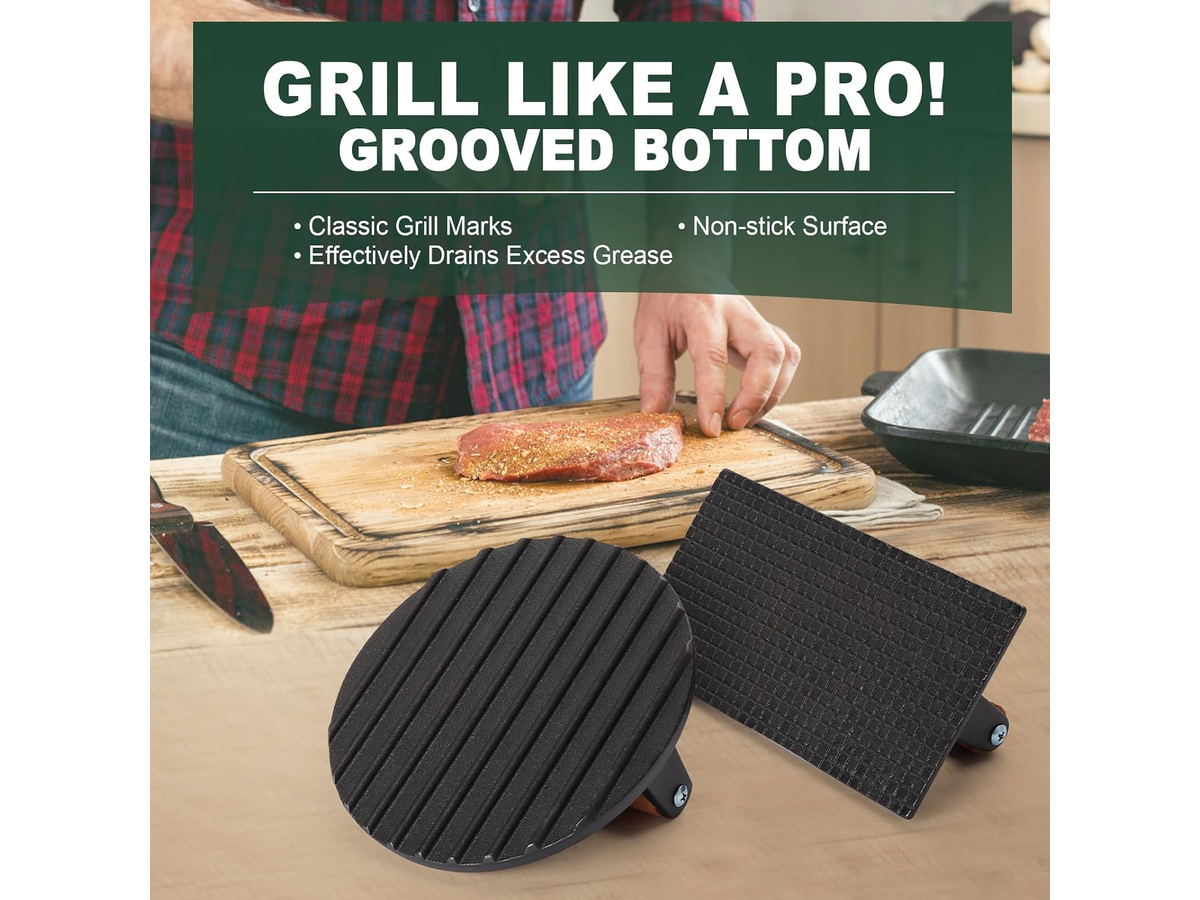 Cast Iron Grill Press 2 Pack Round and Rectangular Smash Burger Press