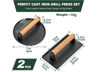 Thumbnail for Cast Iron Grill Press 2 Pack Round and Rectangular Smash Burger Press