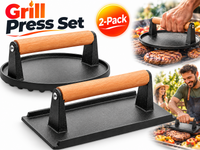 Thumbnail for Cast Iron Grill Press 2 Pack Round and Rectangular Smash Burger Press