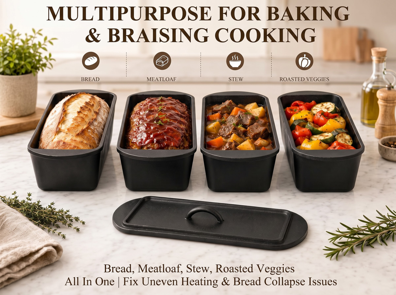 Cast Iron Pot Dutch Oven Loaf Pan with Lid