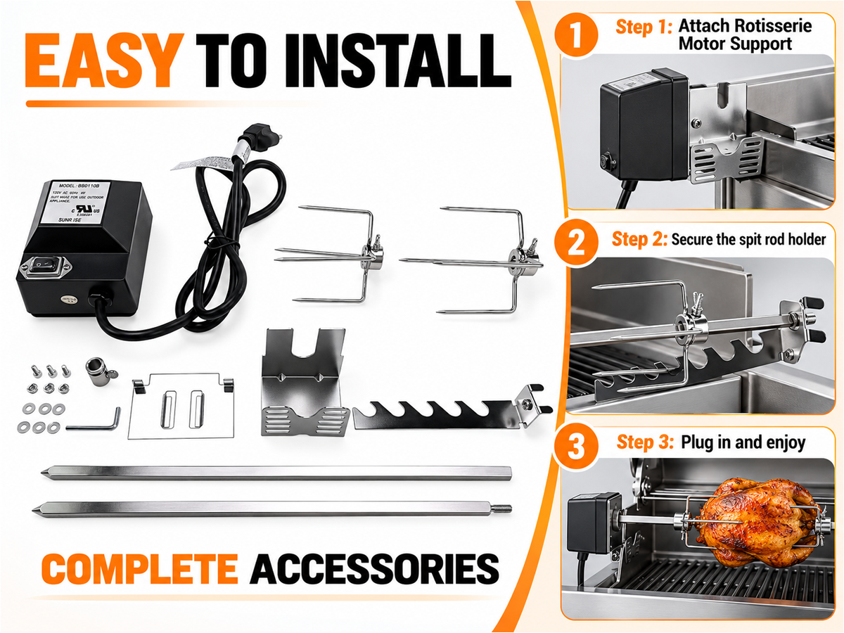 Electric BBQ Rotisserie Grill Kit
