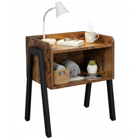Thumbnail for Bedside table with rustic oak top and steel frame