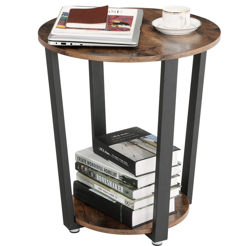 VASAGLE round side table with rustic brown top