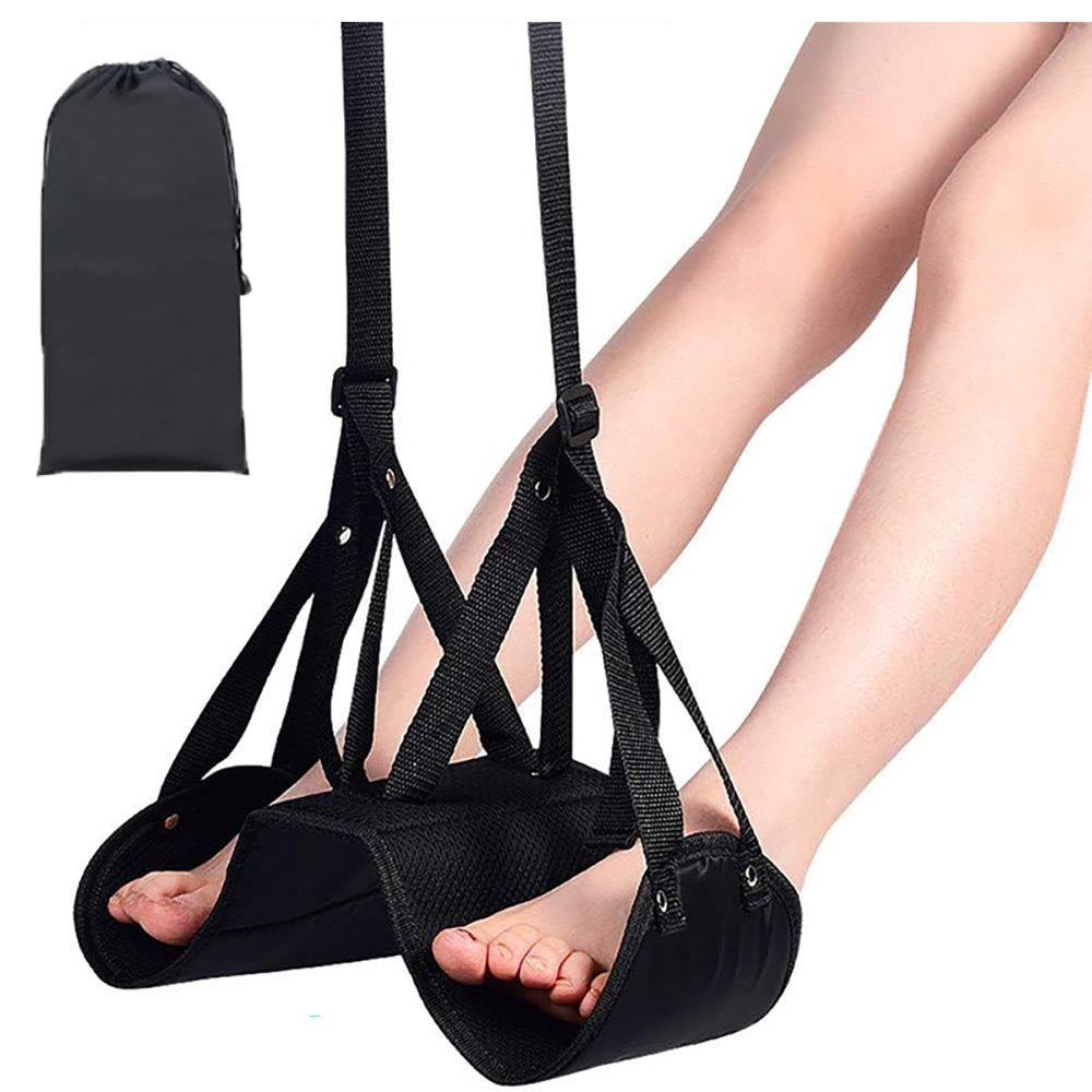 Foot rest hammock packed ready for flight or train