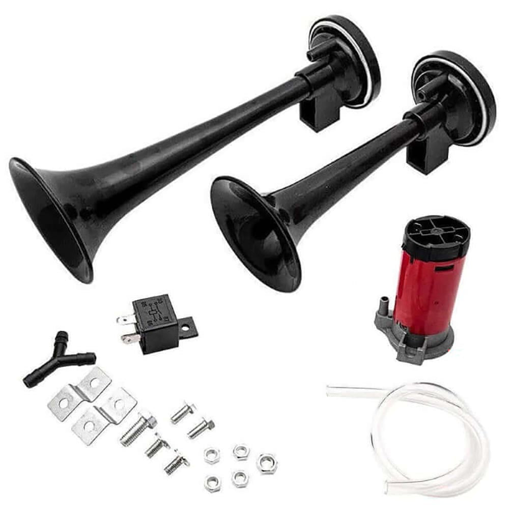 12V dual trumpet air horn black ABS plastic