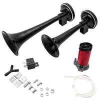 Thumbnail for 12V dual trumpet air horn black ABS plastic